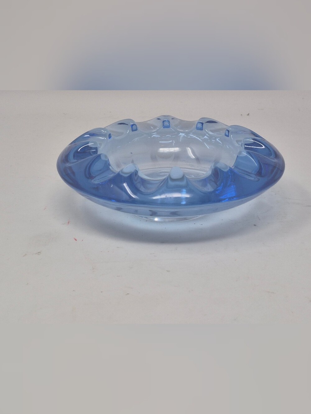 Vintage Crystal Blue Glass Cigar Ashtray/Trinket Dish